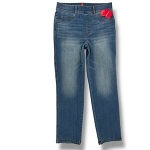 Spanx Straight Leg Jeans Sz Medium Vintage Indigo Denim Pull On Stretch Pants
